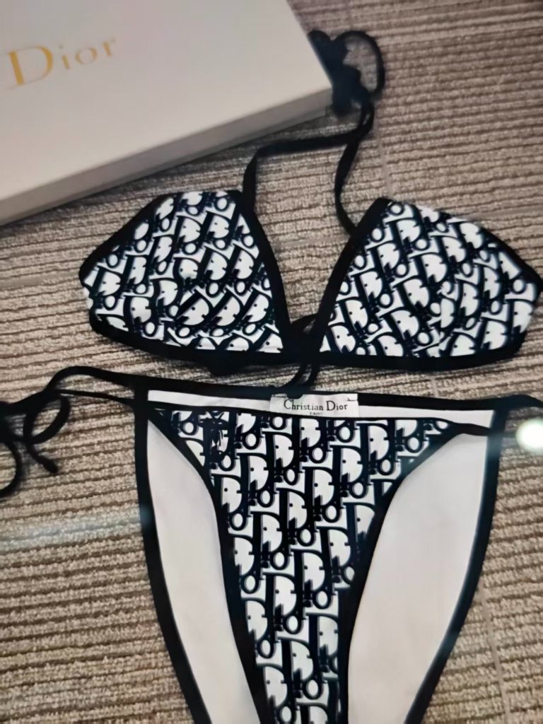 Dior Oblique Monogram Tie Side Two Piece Bikini Swimsuit